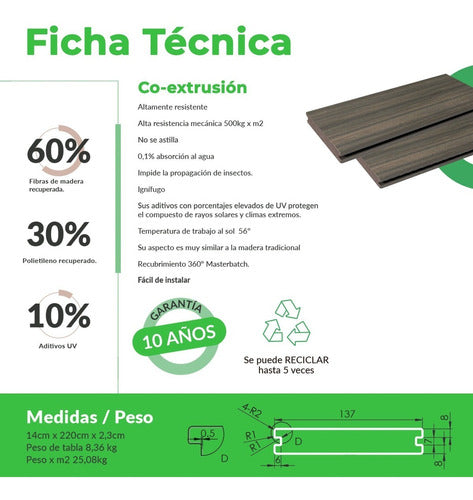 Guala Deck Simil Madera WPC Sólido Exterior Coextrusado 5