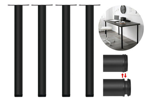Set of 4 Adjustable Black Steel Legs for Tables and Desks - 900mm 0