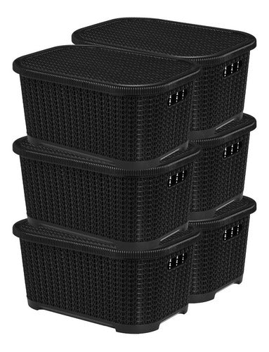 Plásticos Cerri Set of 6 Stackable Rattan-Look Storage Boxes with Lid 0