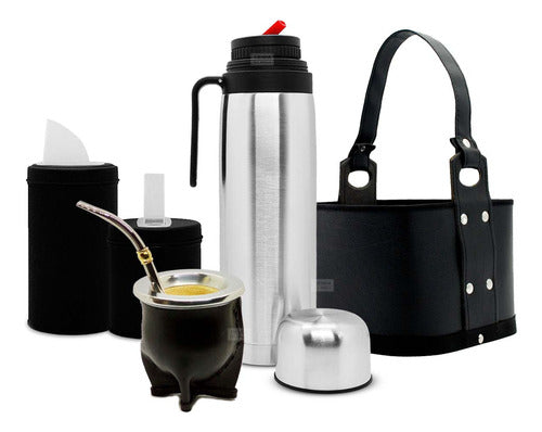 Uruguayan Mate Set with Thermos, Gourd, Straw, Canister, and more - Equipo Matero Termo Mate Uruguayo Bombilla Latas Y Canasta