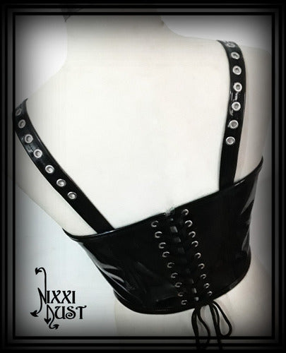 Gothic Metal Rock Overbust Leather Corset Bustier 0001.1 1