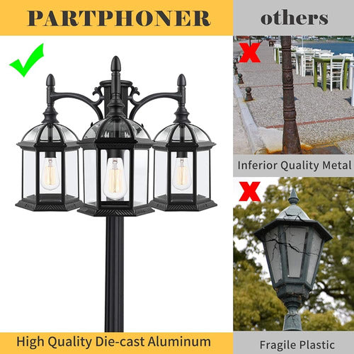 Partphoner 3-head Outdoor Lamp Post Light Birdcage, Impermea 1