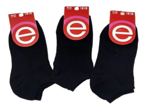 Pack of 3 Units Women's Plain Black Ankle Socks Elemento 101 N 0