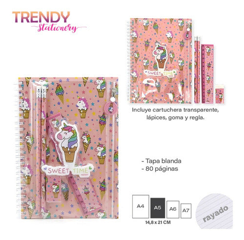 Trendy Set Cuaderno Accesorios Helado Unicorn 80 Hojas Rayado 15134 1