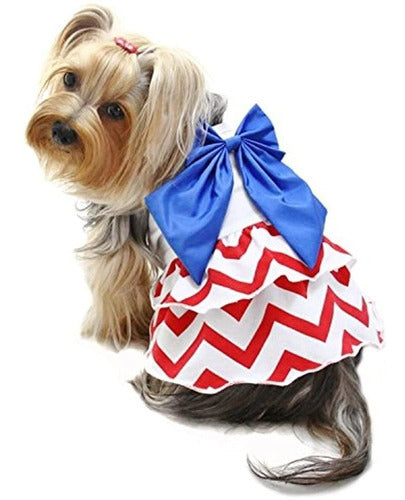 Klippo Dogpuppy Patriotic RedWhiteBlue Big Bow SundressVestido 0