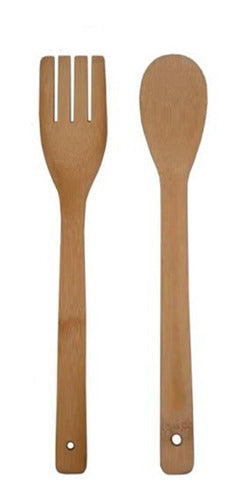 CM Bamboo Utensils Set X2 Fork Spoon 0