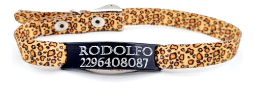 Medallas para Perros Chapita Gato Negro + Collar 1cm Estampado Animal Print 0