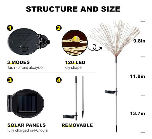 2 Piezas De Luz Solar De Fuegos Artificiales, Luces Decorati 4