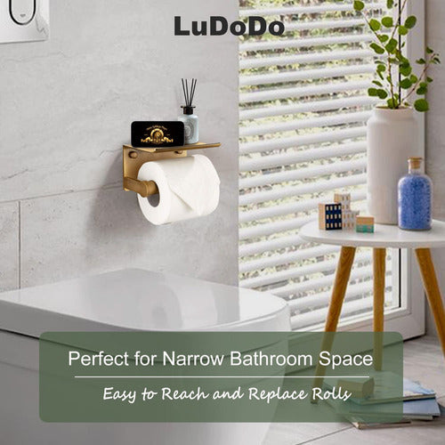 LuDoDo Gold Toilet Paper Holder with Phone Shelf 1