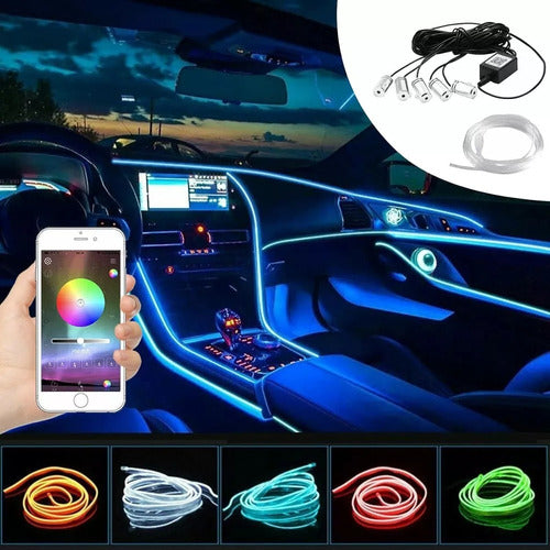 RGB LED Strip Fiber Optic Interior Car Kit Bluetooth 6m 3