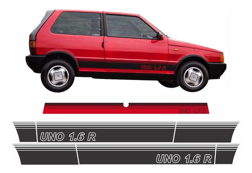 Kit Faixas Adesivos Laterais Mala Fiat Uno 1.5r vermelho Fge 0