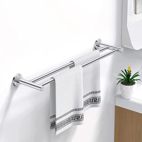 Will Double Bathroom Towel Rack Metal Chrome Stainless Steel 2