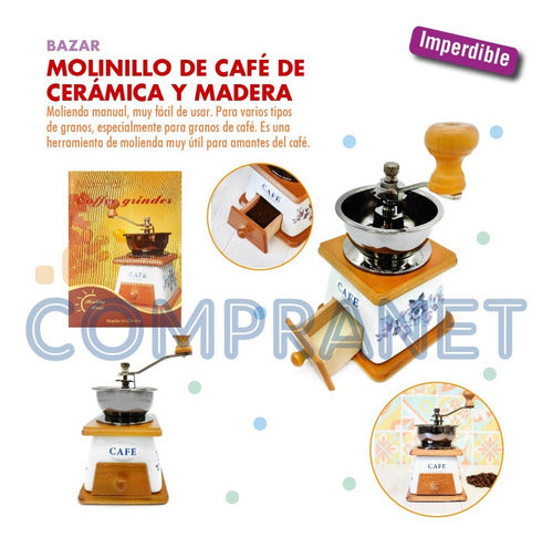 Compranet Coffee Grinder Ceramic Printed, Manual, Adjustable, 11896 1