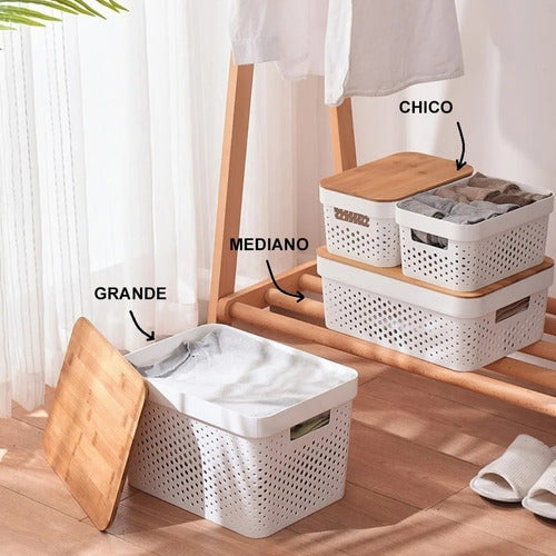 Large Plastic Organizer Box with Wooden Lid 6