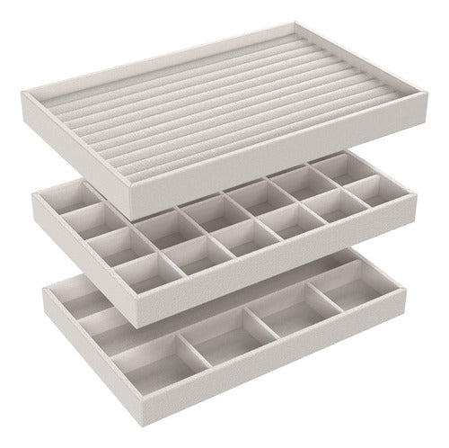 ClosetMaid Stackable Velvet Jewelry Tray Set - Pack of 3 Gray 1