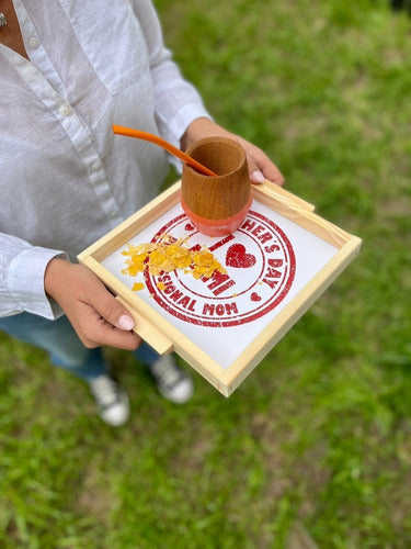 LAS COSAS DE HOY Mini Breakfast Tray for Bed – Wooden 20x20 with Handle 1