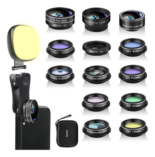 Godefa Kit Lenses Phone Camera, 14 1 Lenses with Selfie Light Ring 0