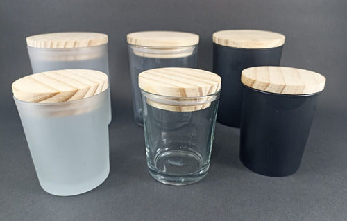 JAB Vaso Para Vela 100ml Negro Con Tapa De Madera (4 Unidades) 4