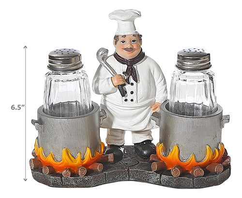 Standing French Chef With Flaming Pots Sal Y Pimienta Shaker 1