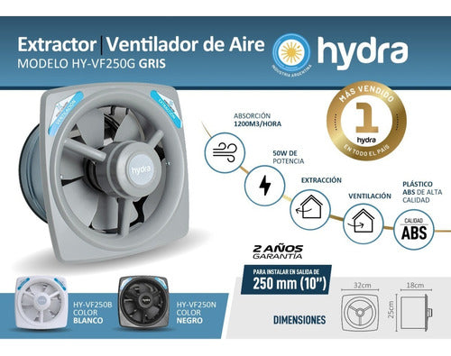 Extractor De Aire Hydra  Salida 25 Cm Gris Reversible 50w 5