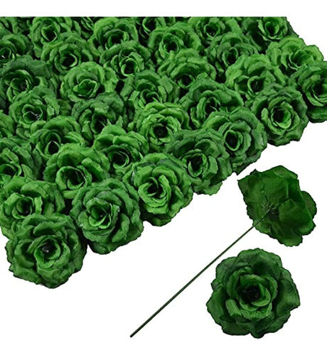 Eternal Blossom: Dark Green Head of Rose Eternal Flower with Stem, 50 Flowers 0