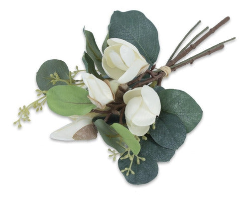 Artificial White Magnolias and Eucalyptus Bouquet | 28cm 1