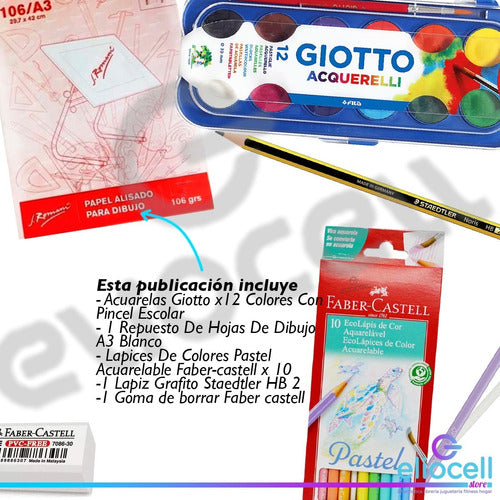 Giotto Kit Arte Acuarelas Lapices Hojas De Dibujo 1