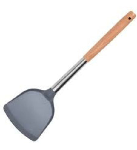 Flat Spatula with Wooden Handle Kitchen Utensil Gray 1