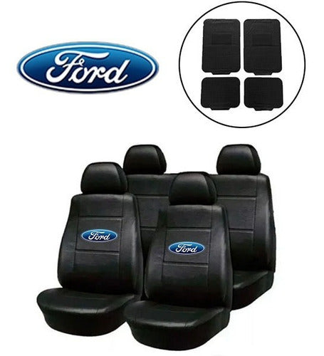 Max Tuning Universal Faux Leather Seat Cover Set for Ford Focus, Ka, and More + 4-Piece Floor Mat Set 0