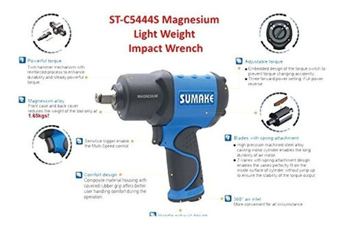 Sumake 12 Air Impact Wrench with Double Hammer; Maximum Weight 3