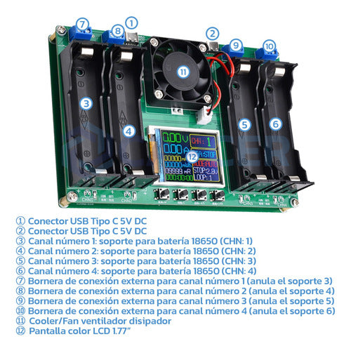 CAPCER 18650 Battery Analyzer Tester - 4 Channel LCD Capacity mAh 1