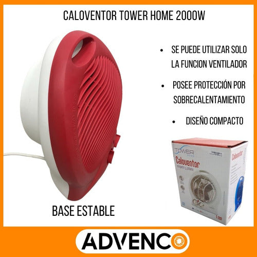 Tower Home Caloventor Estufa 2 Potencias 1000w/2000w Regulable 7