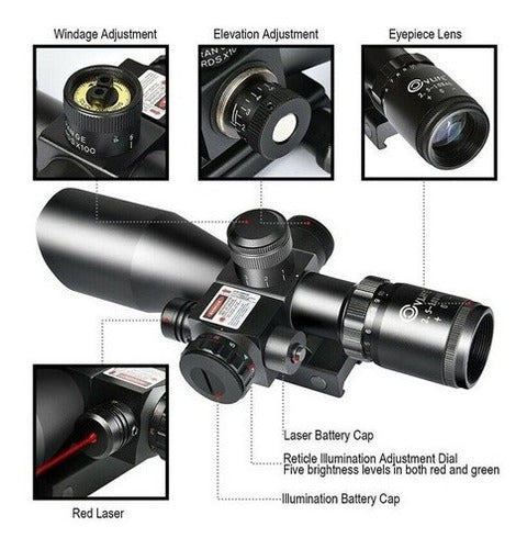 Schockproof Telescopic Scope 2.5-10x40 With Laser And 11 & 22mm Bases 5