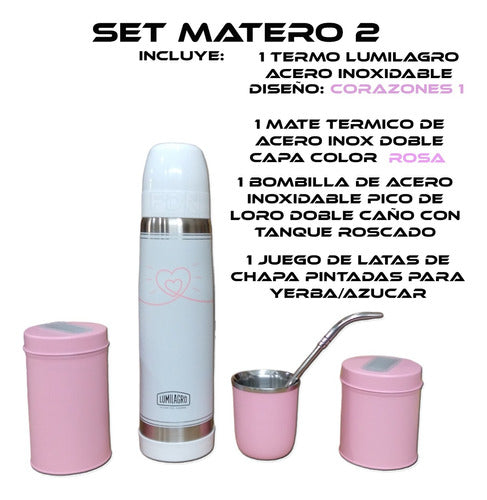 Lumilagro Termo Corazones 1 + Mate Rosa + B350 + Latas 1