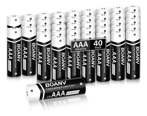 BOANV Pack of 40 AAA Alkaline Batteries, 1.5V Long-Lasting Power 0