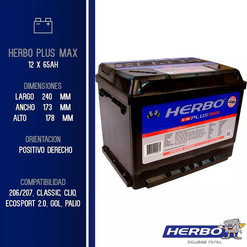 Batería Herbo Plus Max 12x65 Chevrolet Corsa / Vw Gol 1