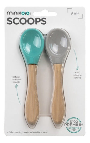 Minikoioi Scoops Silicone Baby Spoons with Bamboo Handle - Set of 2 4