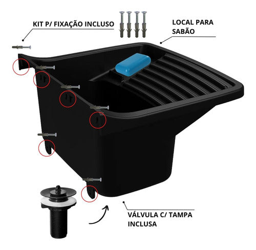 Tanque Plástico 40l + Torneira + Sifão Copo + Veda Rosca 5