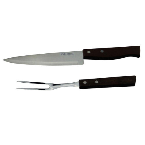 ARTIMPORTT Asado Set Pinche Tenedor Cuchillo Asador Acero Mango Madera 0