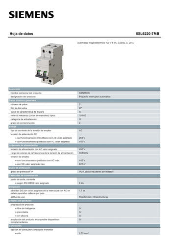 Siemens Thermal Circuit Breaker Switch 2p 40a 6ka Din Rail 2