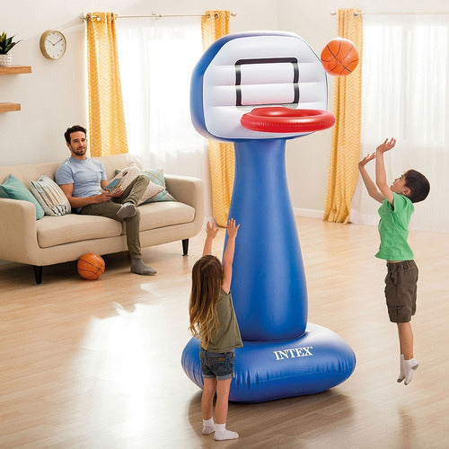 Aro Basquet Inflable Intex Con Pelotas + Inflador Grande 3