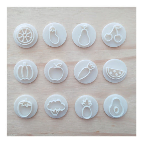 Ceramic Cookie Stamps Fruit and Vegetable Set of 12 - 2.5cm each 1