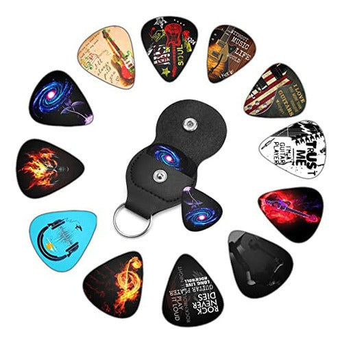 South Feather Cool Guitar Picks 12-Pack Medium with Leather Pick Holder 0