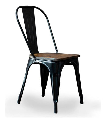 Lumax Silla Tolix Metálica Vintage Asiento En Madera - Negro 2