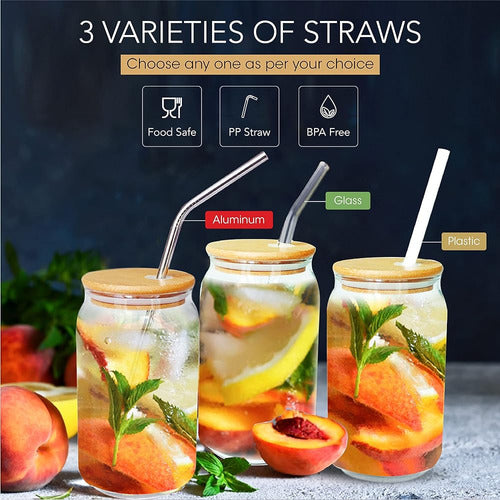 Look Up Bamboo Lid Drinking Glasses with Glass Straws 1