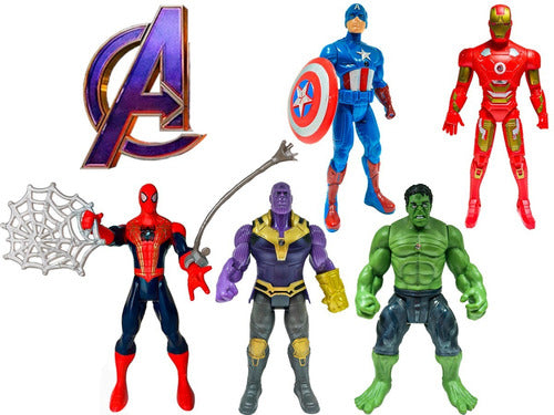 Set 5 Muñecos Avengers Ironman Spiderman Hulk Thanos Con Luz 0