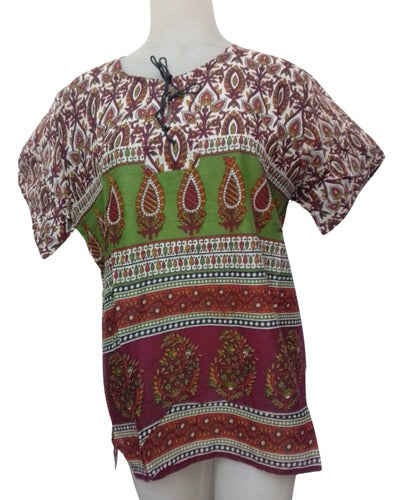 HHG SA Blusa Maya Mangas Cortas 100% Algodon Importado Hindu 1