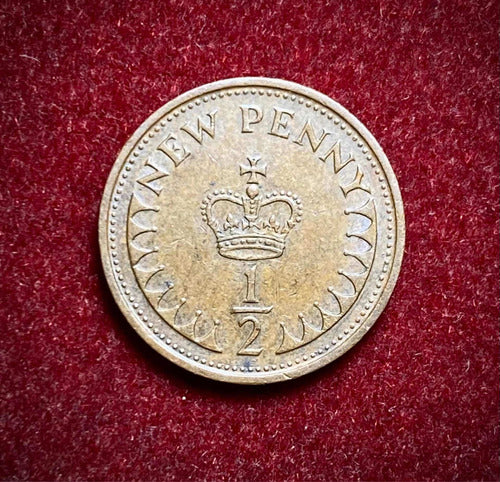 Moneda 1/2 Nuevo Penique Inglaterra 1971 Km 914 Elizabeth 2 0