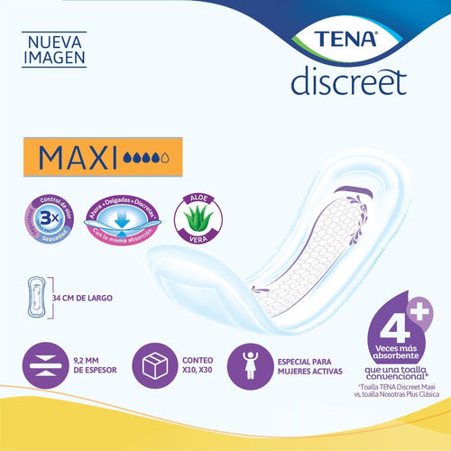 TENA Discreet Maxi 2 x 30 Total 60 Towels with Aloe Postpartum 1