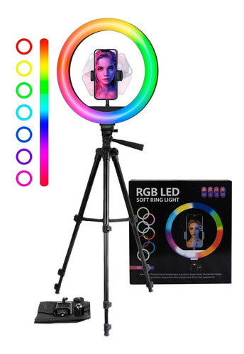 Aro De Luz Con Tripode Extensible 1.20m + Anillo Luz Led Rgb 0